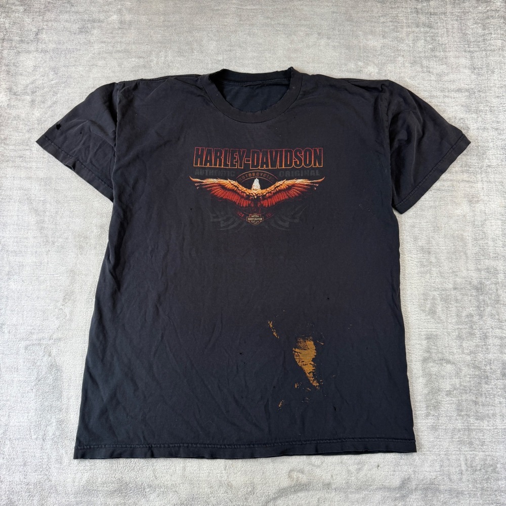 Harley Davidson Shirt Mens XL Black Distressed Eagle Kitchener Ontario Biker Y2K